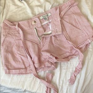 Red striped shorts with tie around waist